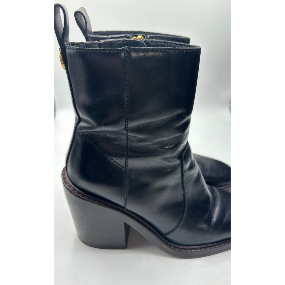TORY BURCH HEELED ANKLE ZIP UP SIERRA ANTIK PERFECT BLACK BOOTIES SIZE US 7.5 - Picture 3 of 7